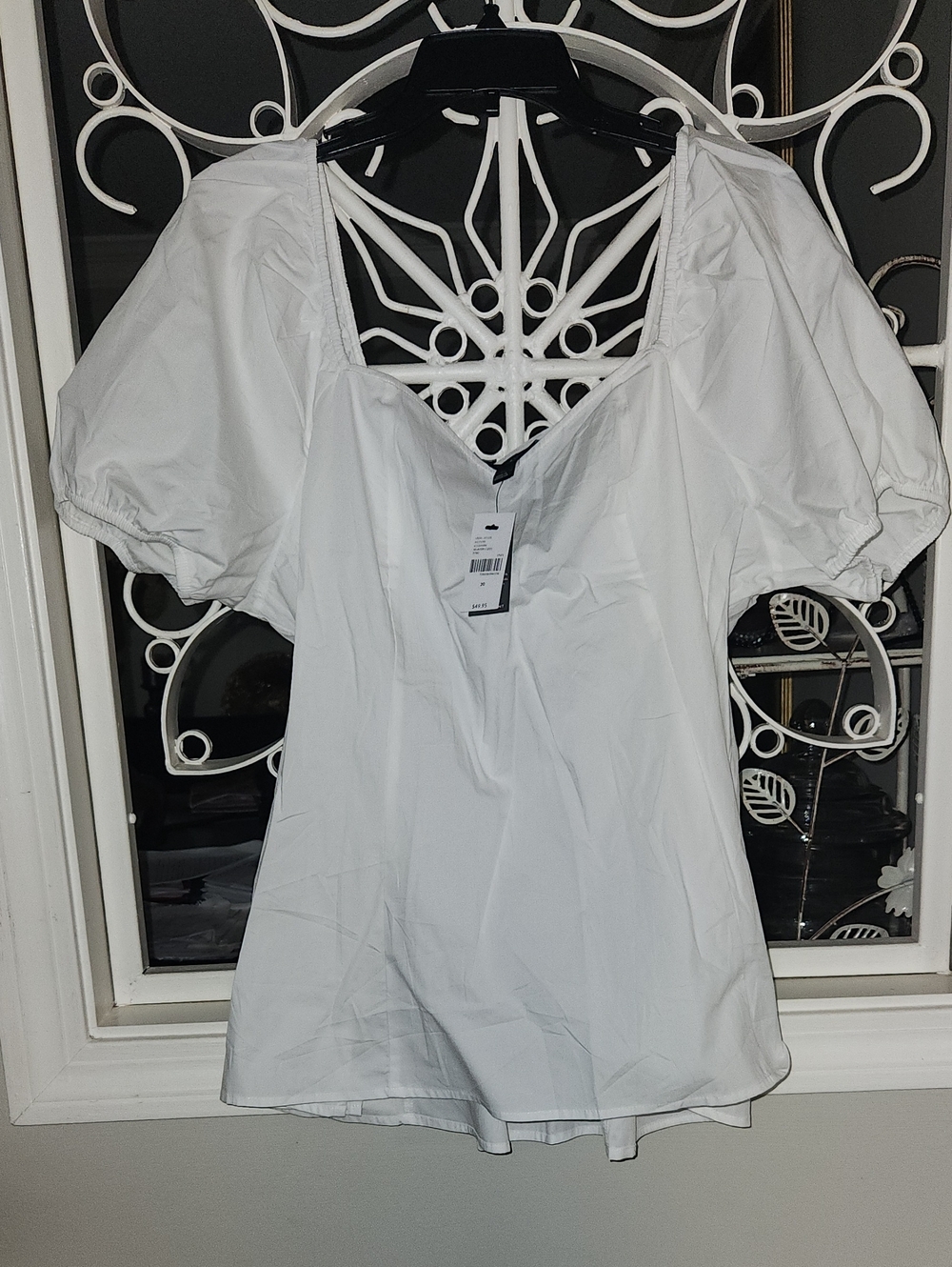 Lane Bryant White Puff Sleeve V-Neck Blouse